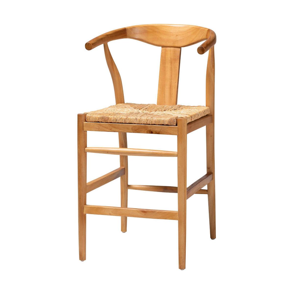 bali & pari Fika Counter Stool with Woven Seagrass Seat Arms and Backrest Brown