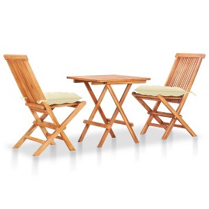 vidaXL 3 Piece Bistro Set with Cream White Cushions Solid Teak Wood - 1 of 4