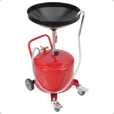 Portable Oil Drain Container, Pneumatic Drain, Fluid Fuel Transfer Drain, Adjustable Height with Braked Wheels, Red