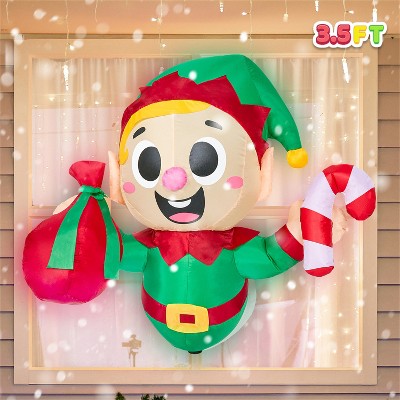 JOYFY 3.5 FT Christmas Inflatable Decoration, Broke Out from Window Inflatable with Build-in LED for Window, Xmas Party, Outdoor, Yard, Lawn Decor