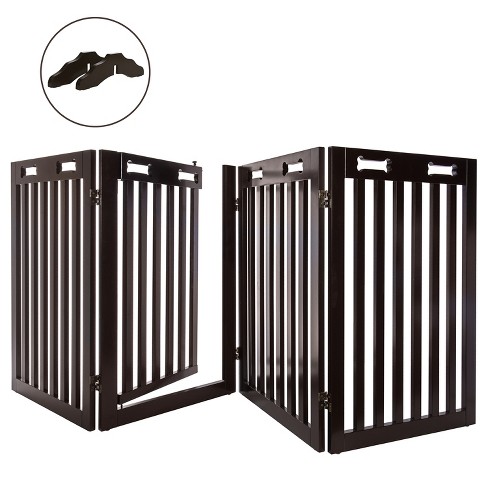 Arf Pets Free Standing Wood Dog Gate with Walk Through Door, Expands Up To 80" Wide, 31.5" High - BONUS Set of Foot Supporters Included - image 1 of 4