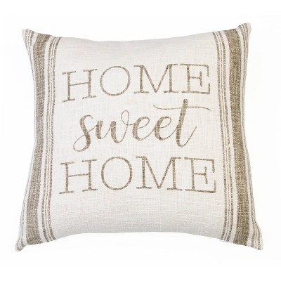 20"x20" Rae Home Sweet Home Printed Cotton Pillow Taupe - Decor Therapy