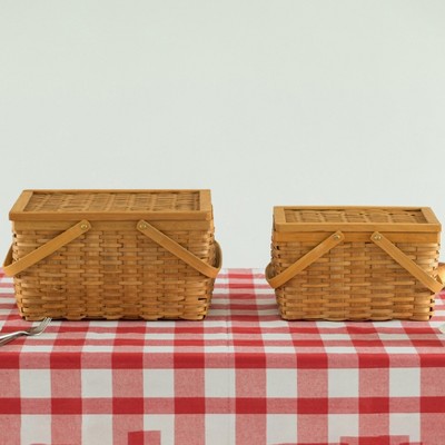 Natural Woodchip Woven Picnic Basket Set with Movable Handles