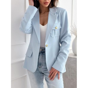 Women's Solid Long - Sleeve Double - Breasted Checkered Blazer, Versatile Outerwear - 1 of 4