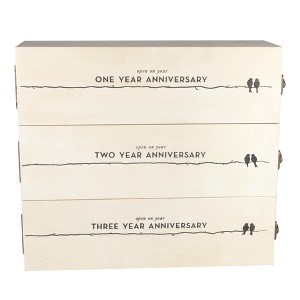 Twine Wedding and Anniversary Gift Wooden Wine Box Three Year Celebration 3 Bottle Holder with Lids and Latches, Wood - 1 of 4