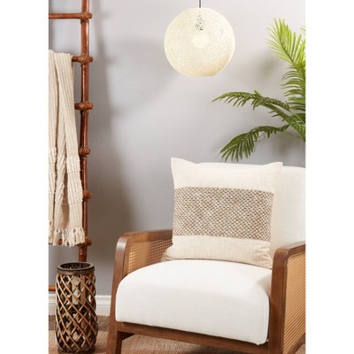 Elegant Banded 20"x20" Natural Cotton Throw Pillow Cover
