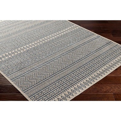 Antibes Navy Blue and Beige Synthetic Fur Stripe Rectangular Rug
