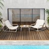 VASIP Set of 3 Outdoor Chaise Lounge Set - Pool Lounge Chairs with Acacia Side Table for Patio, Lawn, Deck and Beach (Beige White) - 2 of 4