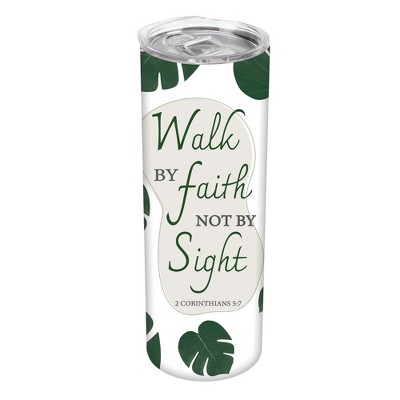 Walk By Faith Not By Sight 2 Corinthians 5:7 Green Monstera Leaf 20 ounce Stainless Steel Travel Tumbler with Lid For Your On The Go Beverages