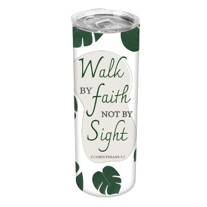 Walk By Faith Not By Sight 2 Corinthians 5:7 Green Monstera Leaf 20 ounce Stainless Steel Travel Tumbler with Lid For Your On The Go Beverages - 1 of 4