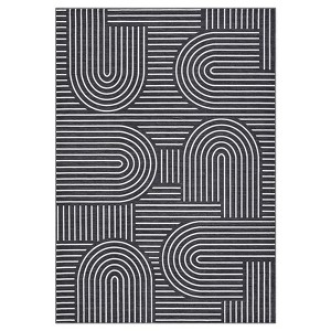 5*7 Washable Rainbow Striped Rug, Stain Resistant Indoor Carpet, Easy Clean with Non-Slip Backing, Folding Floor Cover for Bedroom Nursery, Black - 1 of 4