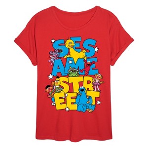 Women's - Sesame Street - Sesame Street Stacked Oversized Graphic T-Shirt - 1 of 4