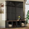Entryway Hall Tree with Bench and Storage Cabinets, Hidden Hooks, Farmhouse Style Shoe Organizer with Compartments-The Pop Home - 2 of 4