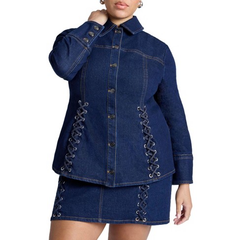 ELOQUII Women's Plus Size Laced Denim Jacket - image 1 of 4