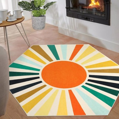 Cute Machine Washable Rugs Sunburst Area Rug Modern Non-Slip Rugs for Bedrooms Colorful Soft Carpet for Kids
