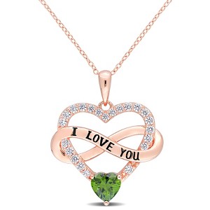 EVERLY JEWELRY | Rose Plated Sterling Silver 2 1/2 CT TGW Light Green and White Cubic Zirconia Infinity Heart Pendant with Chain, 18 inc - 1 of 4