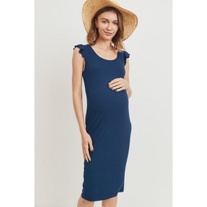 Hello Miz Women's Casual Ribbed Scoop Neck Cap Sleeve Maternity Dress - 1 of 4