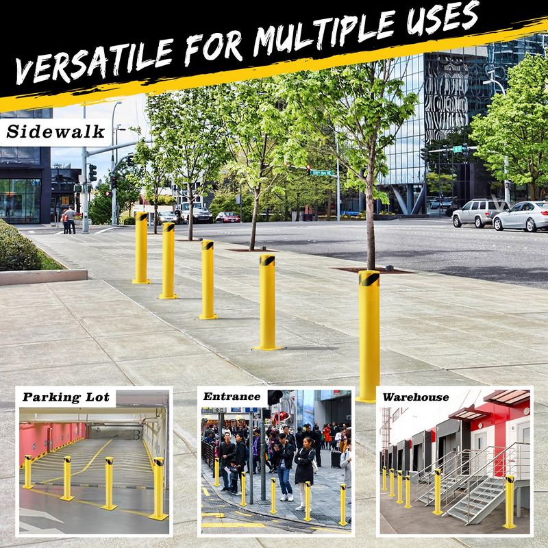Whizmax Safety Bollard Post, 48" x 4.5" Steel Bollards Parking Barrier Yellow Powder Coated Pack of 1 with 4 Anchor Bolts, 5 of 6