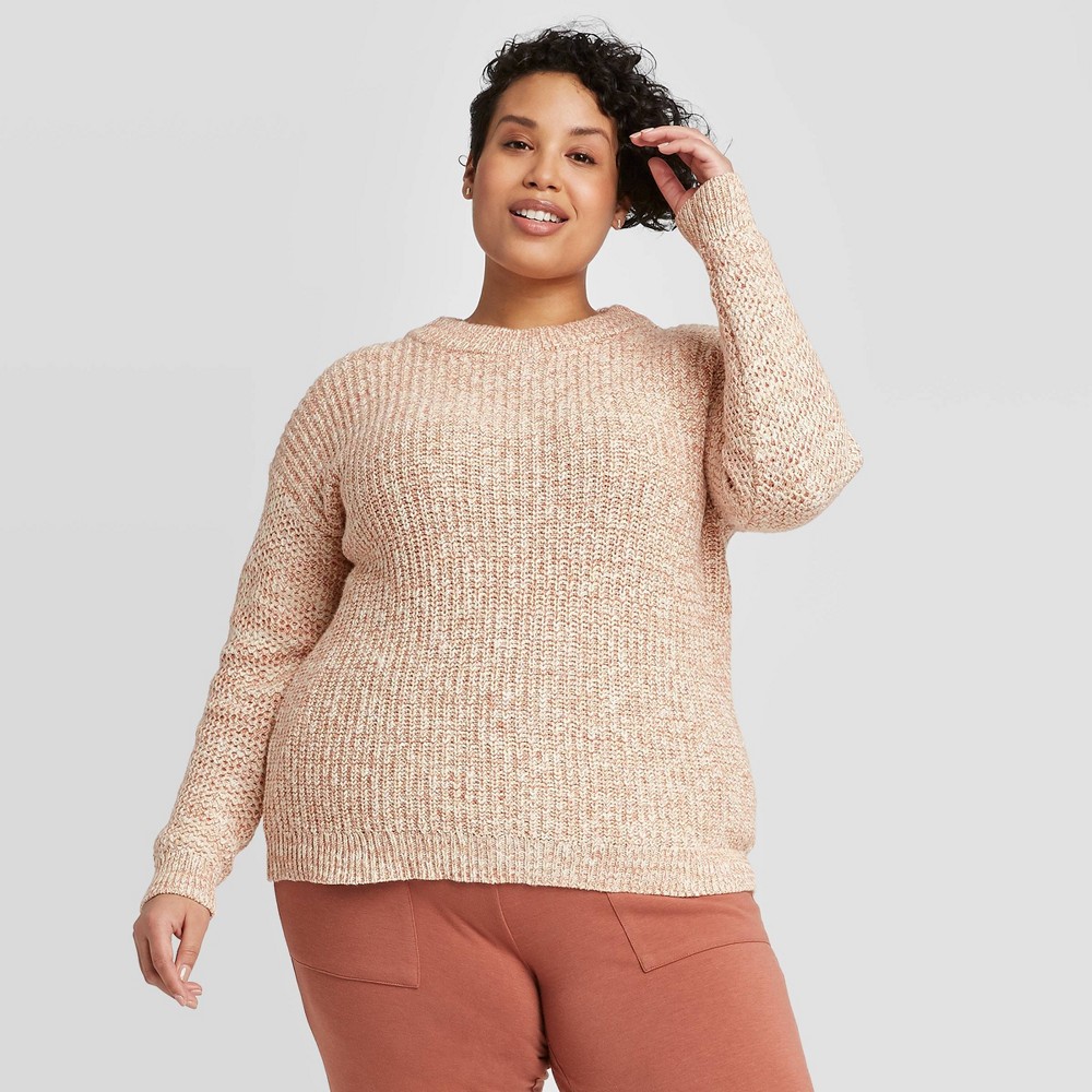 Women's Plus Size Crewneck Multi Texture Pullover Sweater- Ava &Viv Pink 1X was $29.99 now $20.99 (30.0% off)