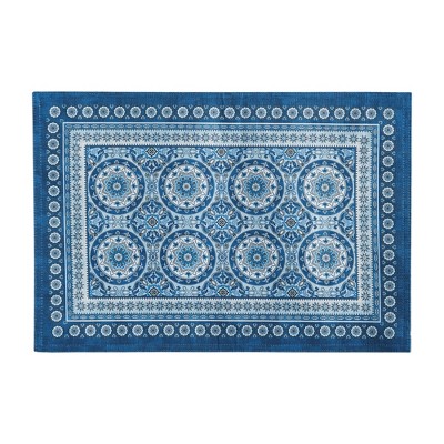 Blue Medallion Block Print Polyester Placemats, Set of 4