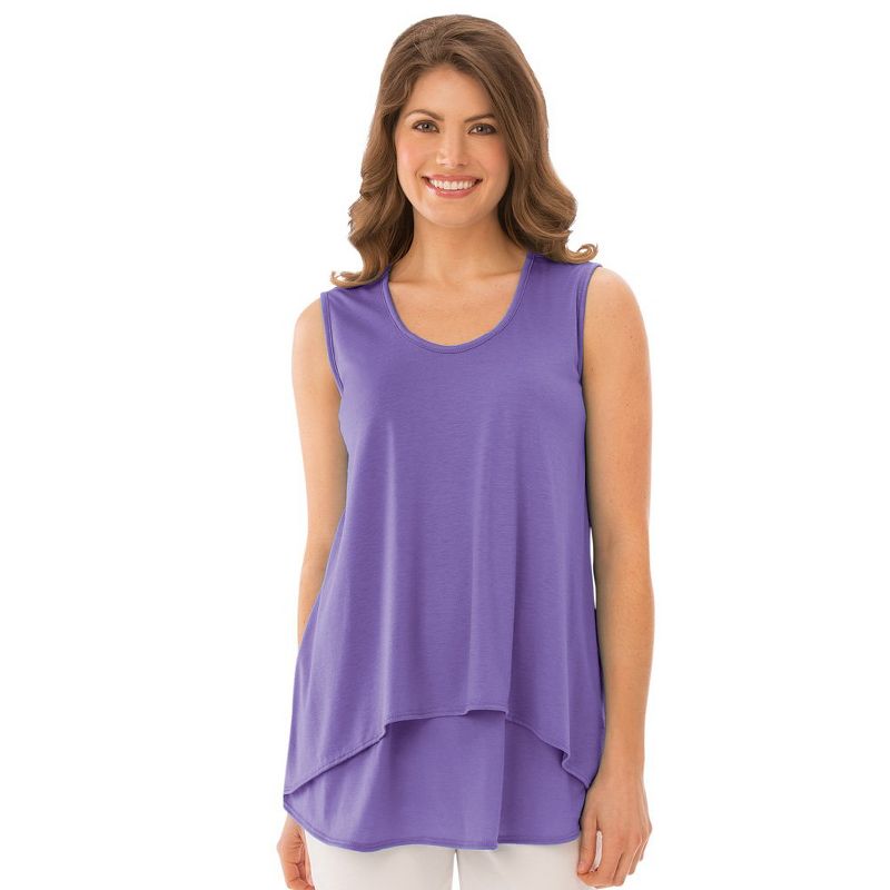 Collections Etc Double Tier Layered Sleeveless Tank Top, Figure Flattering and Loose Fit, 1 of 4