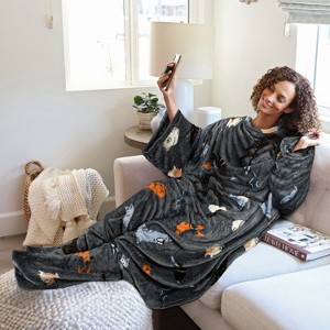 Catalonia Adult Wearable Fleece Blanket Snuggie with Foot Pockets, Super Soft Micro Plush Wrap Blanket Long Robe Loungewear, Cozy Gift for Woman Man - 1 of 4