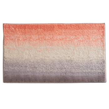 iDESIGN 34"x21" Ombre Microfiber Polyester Bath Mat Non Slip Shower Accent Rug Coral Ivory/Gray