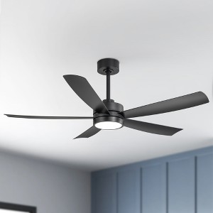 Airsurfer 52" Matte Black  Ceiling Fan with Color-Changing LED Light, with 5 ABS Black Blades, Remote Included, 5''&10'' Down Rods - 1 of 4