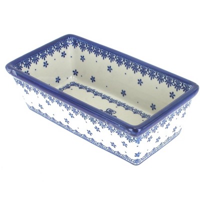 Blue Rose Polish Pottery Medallion Small Loaf Baker