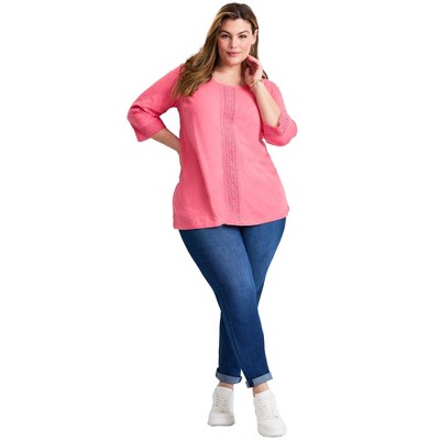 Avenue Women's Plus Size Crochet Trim Tunic