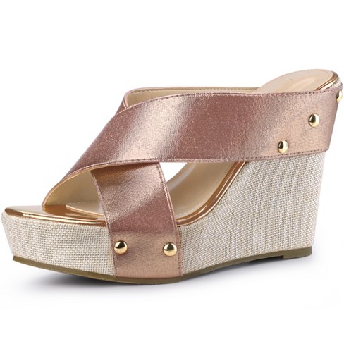 Rose gold sandal on sale wedges