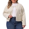 Women's Plus Size Button Down Long Sleeve Casual Cropped Bomber Jacket with Pockets - Agnes Orinda - 2 of 4