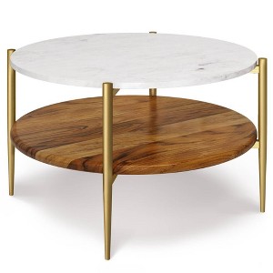 Fleetwood Coffee Table White - WyndenHall: Mid-Century Modern, Acacia Shelf, Antique Brass Frame - 1 of 4