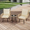 3 Piece Outdoor Wicker Patio Bistro Set, Rattan Conversation Set with Glass Top Coffee Table and Cushioned Chairs - 4 of 4