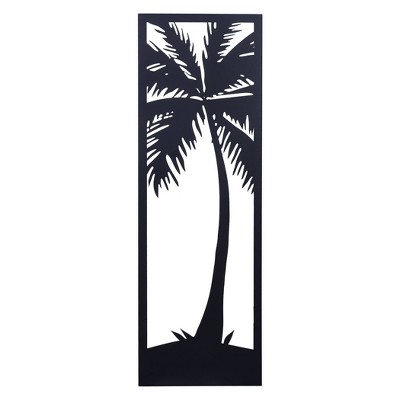 Lone Palm II Laser Cut Metal Wall Art Black - StyleCraft: Iron Botanical Sculpture, Nautical Coastal Decor, 36"x12"