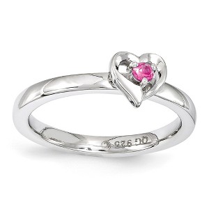 Black Bow Jewelry Sterling Silver Stackable Created Pink Sapphire 6mm Heart Ring - 1 of 4