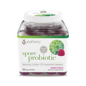 Youtheory Spore Probiotic - Vegan Gut & Digestive Support* - Contains Bacillus Coagulans - Dairy, Soy, & Gluten Free - 60 Gummies - 1 of 4