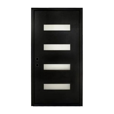 Lirago 36 x 80 Right hand Inswing Black Fiberglass Front doors with Brickmould 6-9/16" Vinyl Frame Frosted Glass