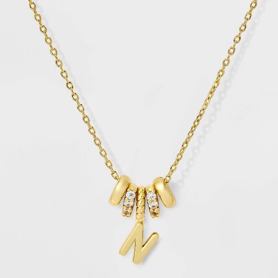 14K Gold Dipped Cubic Zirconia Rondelle Initial Necklace - A New Day™ Gold