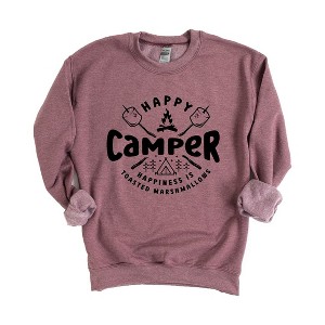 Simply Sage Market Women's Graphic Sweatshirt Happy Camper Toasted Marshmallow - 1 of 3