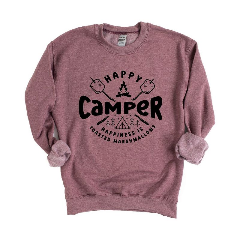 Simply Sage Market Women's Graphic Sweatshirt Happy Camper Toasted Marshmallow, 1 of 5