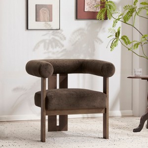 ModernLuxe Accent Chair, Velvet Upholstered Armchair, Wooden Single Sofa Lounge Chair with Round Arm - 1 of 4