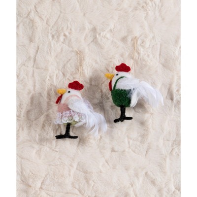 Set of Two Rooster And Hen Ornaments - Multi-Colored - Shiraleah