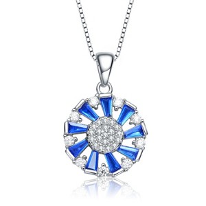 Guili Sterling Silver Rose Gold Plated Round and Red or Blue Baguette Cubic Zirconia Wreath Pendant Necklace, a Bold and Elegant Statement Piece - 1 of 3
