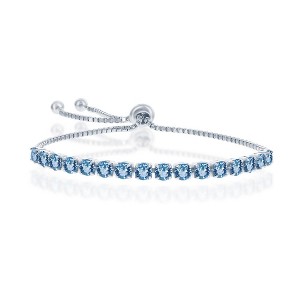 Bella Silver Sterling Silver 4MM Aquamarine "March" Swarovski Element Adjusatble Bolo Bracelet - Aqua - 1 of 2