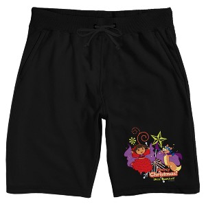 Dora The Explorer Animated Dora, Swiper, Merry Christmas, Feliz Navidad on Black Adult Lounge Short - 1 of 3