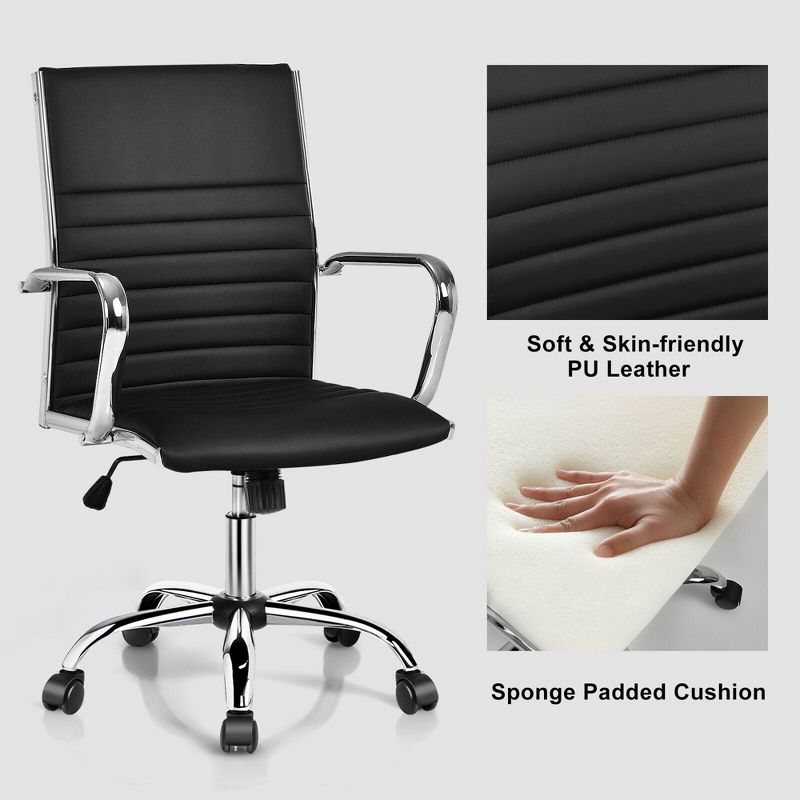 Tangkula PU Leather Office Chair High Back Conference Task Chair w/Armrests, 5 of 7