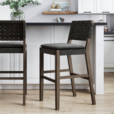 Cohen Black Faux Leather and Wood Bar Stool