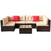 Sapphtopaz Patio Furniture Set Wicker Sectional Conversation Chairs with Cushions Coffee Table with Glass Table Top for Terrace, Garden - 2 of 4