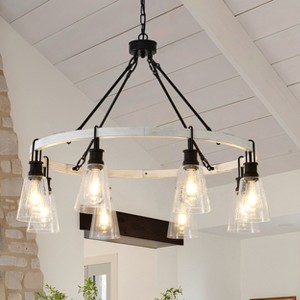 BAOURE 12 Light Wagon Wheel Chandelier Farmhouse Rustic Pendant Light with Seeded Glass Shade for Dining Room Living Room - 1 of 4
